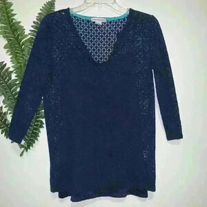 Liz Claiborne Top Blouse Crochet S EUC
